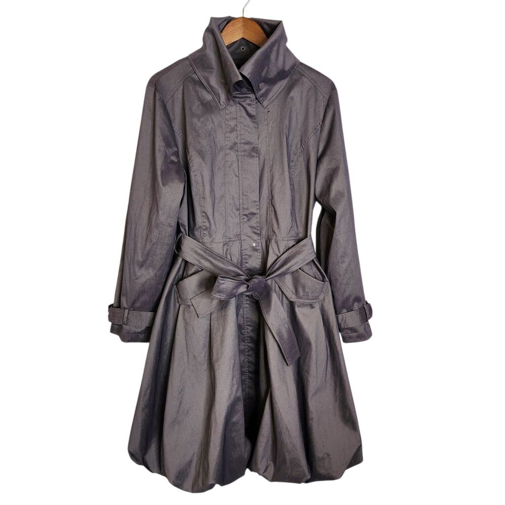 Samuel Dong Womens Gray Classic Bubble Hem Trench Coat Dress Old Money Size L
